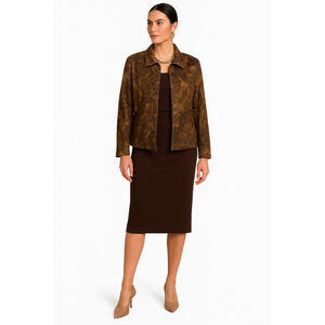 Vintage Joseph Ribkoff Brown Gold Geometric Velvet Jacket Made in Canada Sz 14